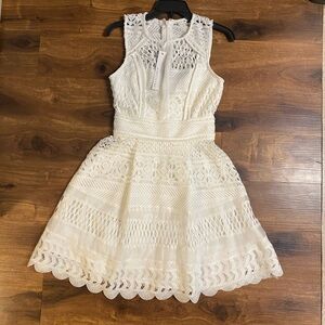 Adelyn Rae White Crochet Fit & Flare Mini Dress